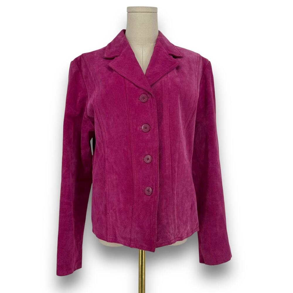 Vintage Maxima Wilson's Leather jacket Pink Suede Jacket Button Up L Y2K 1990s